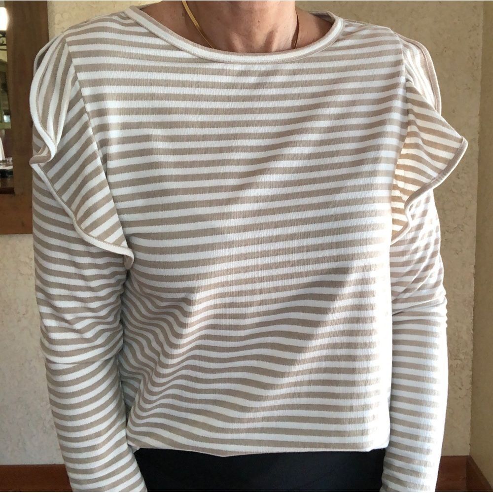Doe and Rae Pullover Stripped Sweater with Ruffles